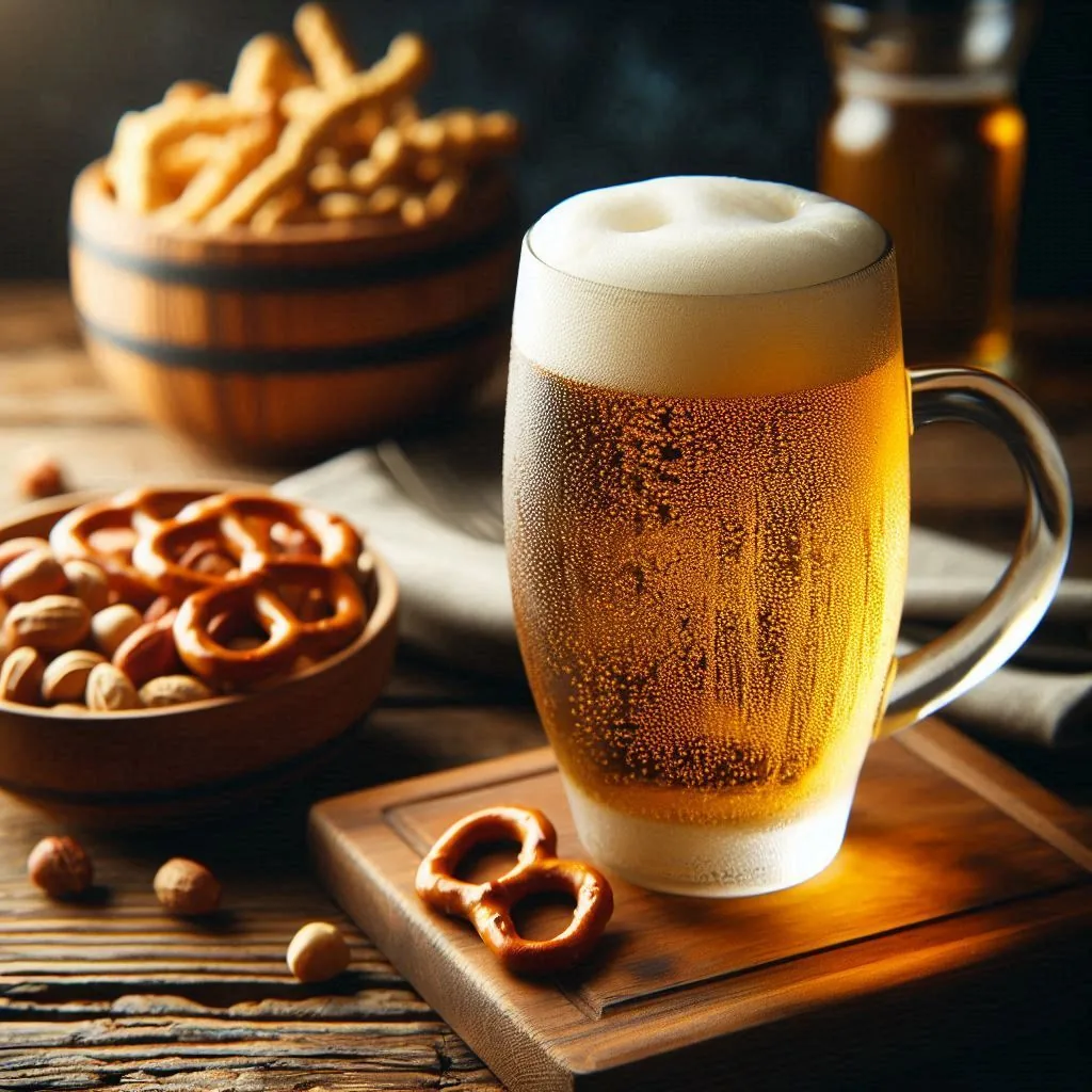 Gemütliche Tischszene mit Bier und Snacks
